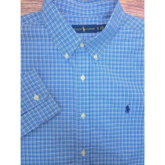 Ralph Lauren Mens Classic Fit Blue Plaid Dress Shirt XL - Picture 4 of 8